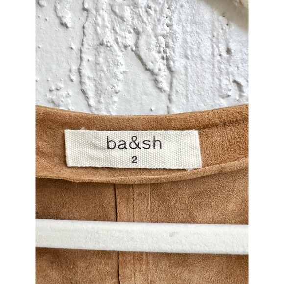 Ba&Sh Short Sleeve Goat Suede Leather V-Neck Mini Dress Beige Women's 2 / Medium - Picture 6 of 11